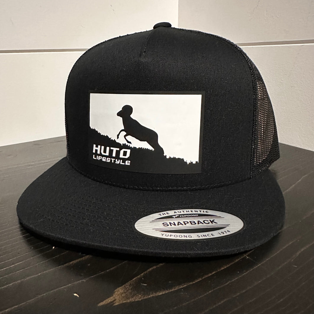 Ram Black + White Snap Back Hat