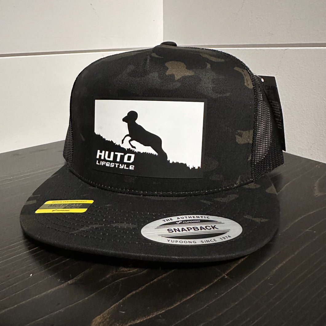 Ram Black + White Snap Back Hat